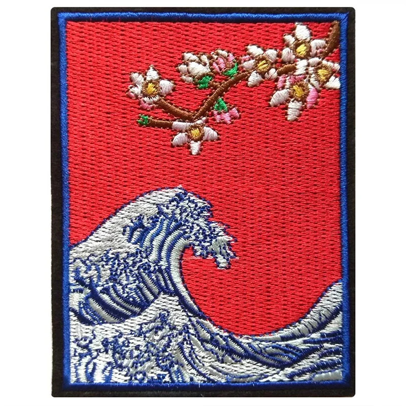 Нашивка Kanagawa волнистая пришивная вышивка аппликация эмблема отлично подходит