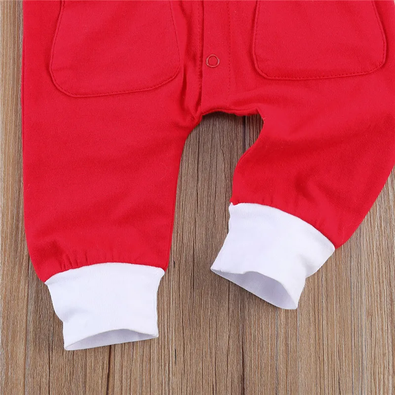 

Newborn Baby Christmas Romper Set Baby Boy Girl Fake Collar Long Sleeve Button-up Jumpsuit with 2 Pockets + Hat for Winter Fall