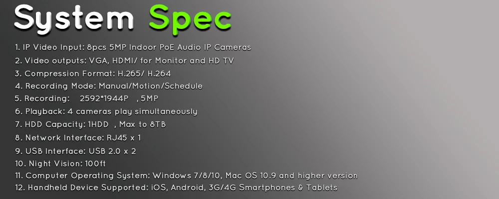 TySvance 8ch 5MP с аудиовходом PoE Комплект H.265 система CCTV безопасность NVR до 16ch 5MP Крытый ИК ip-камера наблюдения видео DIY
