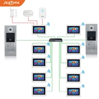 Jeatone 7 Tuya WIFI IP Video Intercom for Large Building POE Switch 1to13 Access Control System Support PasswordCards Unlock