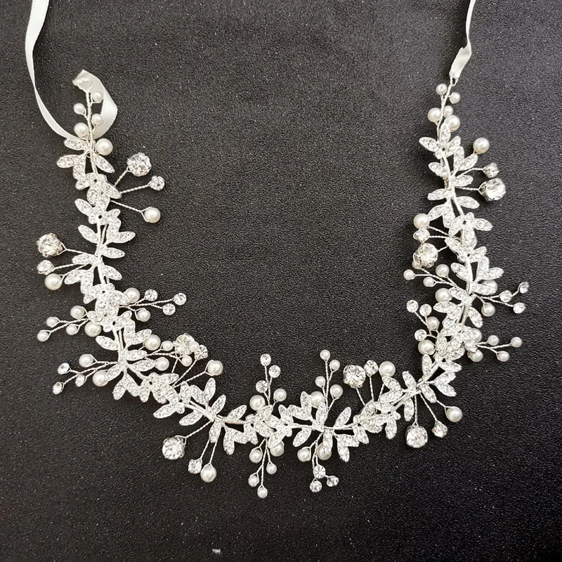 

Floralbride Handmade Wired Rhinestone Crystal Simulated Pearls Wedding Headband Bridal Hair Vine Hair Accessories Women Jewelry
