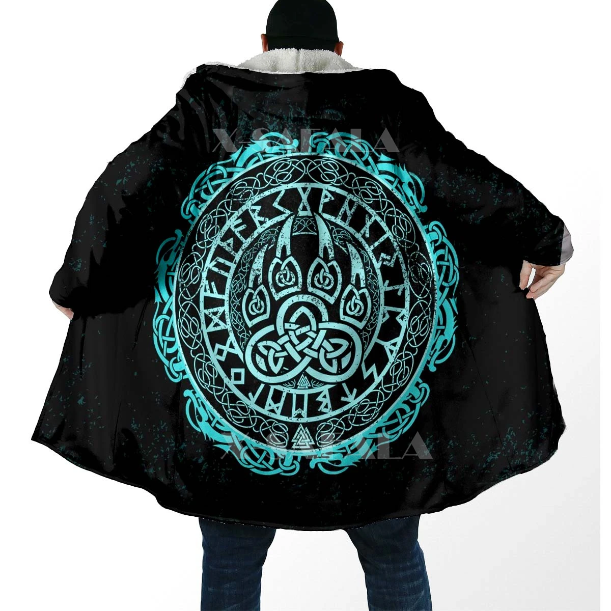 

Женская Длинная толстовка с капюшоном и 3D-принтом, с голубыми татуировками