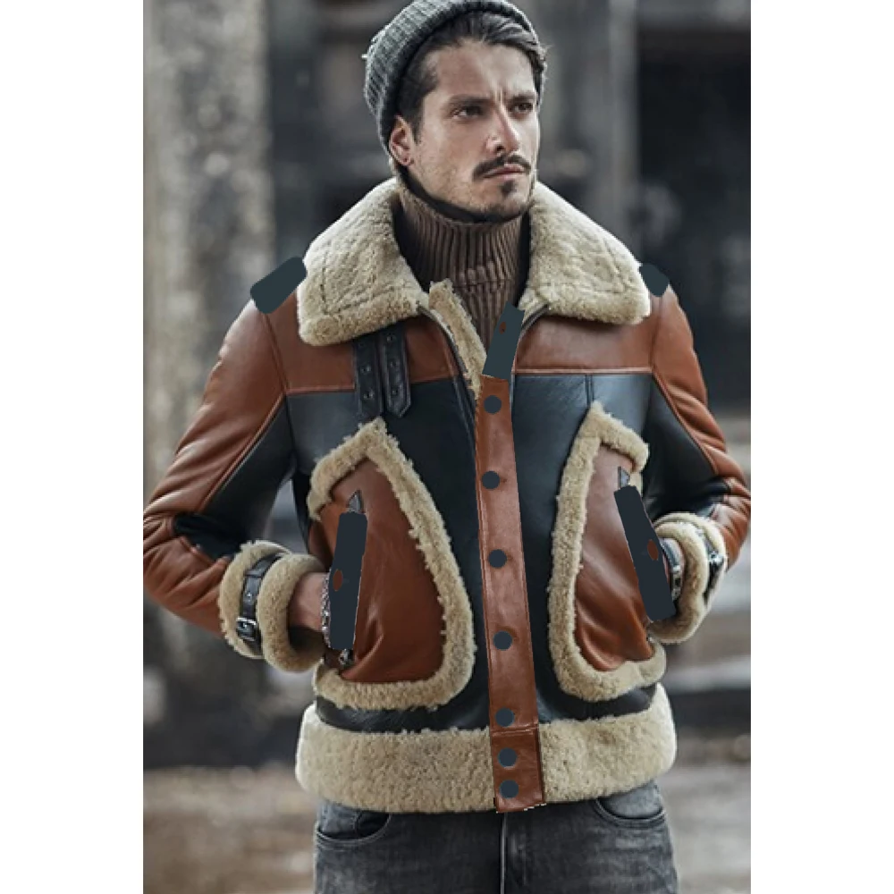 

100% Genuine Leather Sheepskin Fur Shearling Jacket Men Winter Real Fur Coats