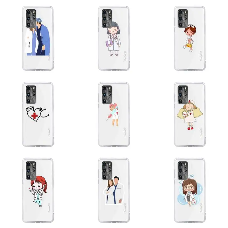 

Spain Cartoon Medicine Doctor Nurse Phone Case For Huawei P40 P30 P20 Mate Honor 10i 30 20 i 10 40 8x 9x Pro Lite Transparent