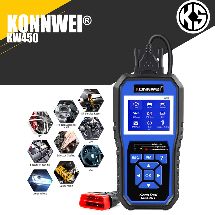 OBD2 диагностический инструмент KONNWEI KW450 для автомобилей VAG VW Audi ABS подушка