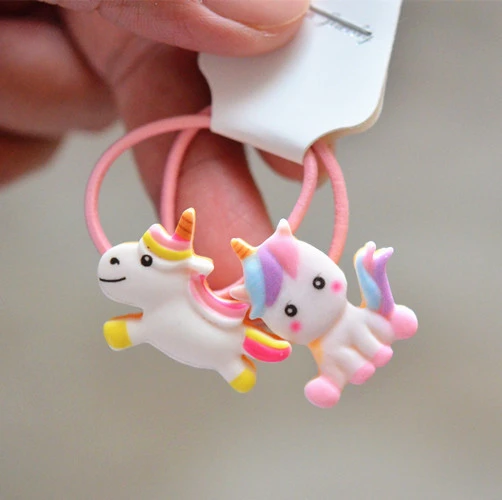 

2PCS Cartoon Cute Rainbow White Horse Princess Headwear Kids Elastic Hair Bands Children Ropes Girls Accessories Baby Headdress