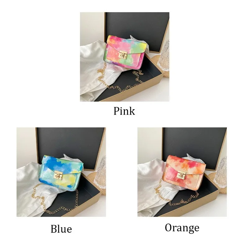 

2021 NEW Women Fashion Tie dyeing one shoulder messenger bag chain mobile phone small square bag