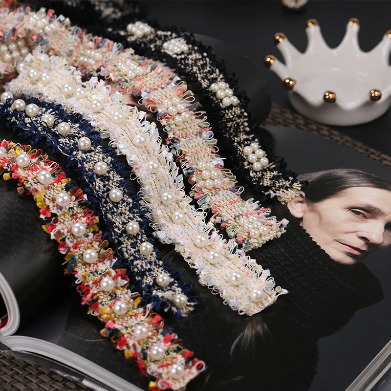 1 ярд винтажная нейлоновая Золотая жемчужина вышитая бисером кружевная отделка Лента ткань ручной работы DIY