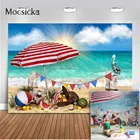 Фон для фотосъемки новорожденных с изображением летнего пляжа, голубого неба и моря