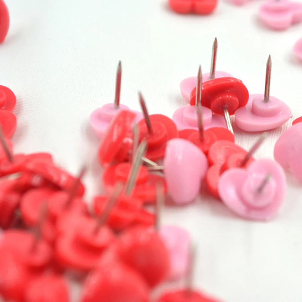 

50PCS Heart Push Pink Red Wall Tacks Decorative for Cork Board Home and Office