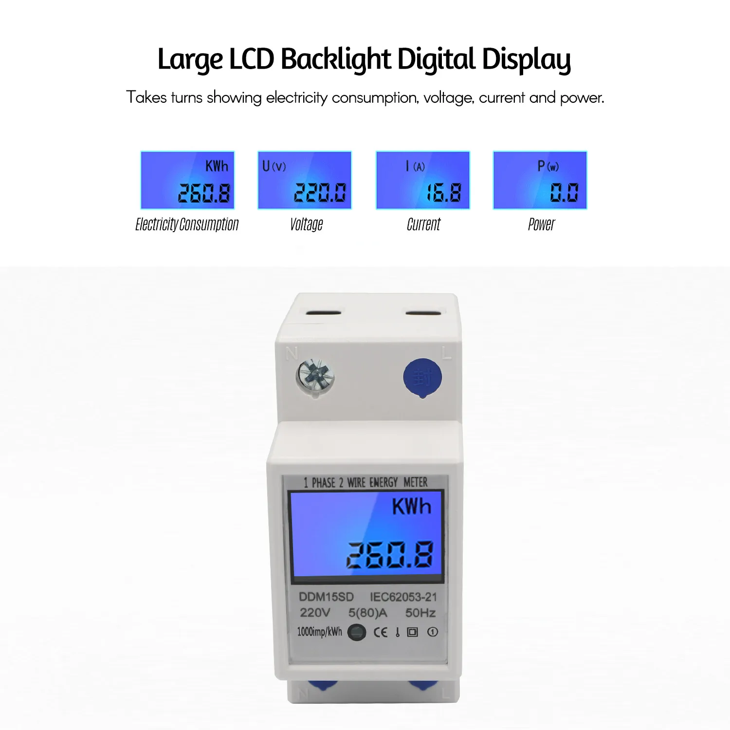 DDM15SD Мощность метр однофазный din рейку счетчик энергии 5 80A Ватт 220V 50Hz электронный