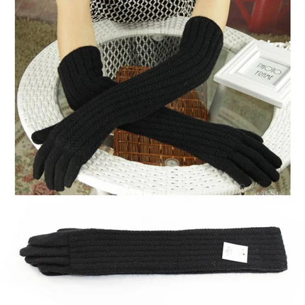 45 cm black 45 см длинные шерстяные перчатки варежки для женщин теплые зимние вязаные модные перчатки черные коричневые серые женские локоть брендовые перчатки Новинка - Цвет: 45 cm black