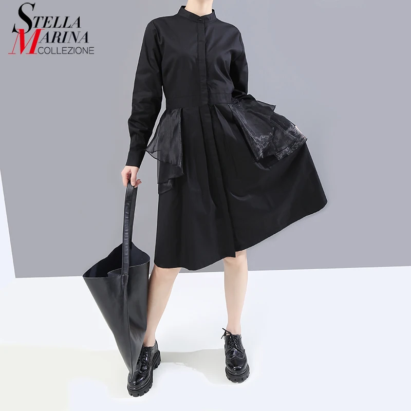 Новинка 2019 корейский стиль женское осеннее платье с длинным рукавом однотонное