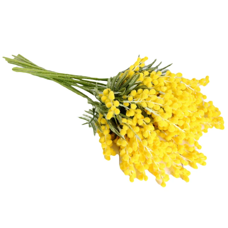 

Искусственные желтые цветы, ветки, искусственные растения Mimosa, пластиковые листья, маленькие тычинки с помпоном для обеденного стола, декор...