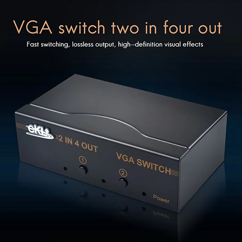 

EKL EKL-214 VGA Switch Splitter 2 Ports 2 in 4 Out 250MHZ Engineering Grade, for Teaching Entertainment, Etc.US Plug