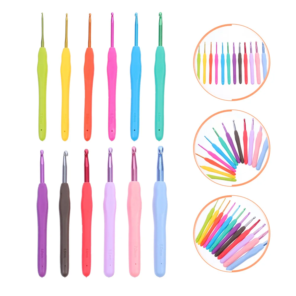 

12pcs Crochet Hooks Ergonomic Handle Yarn Craft Knitting Needles DIY Accessories