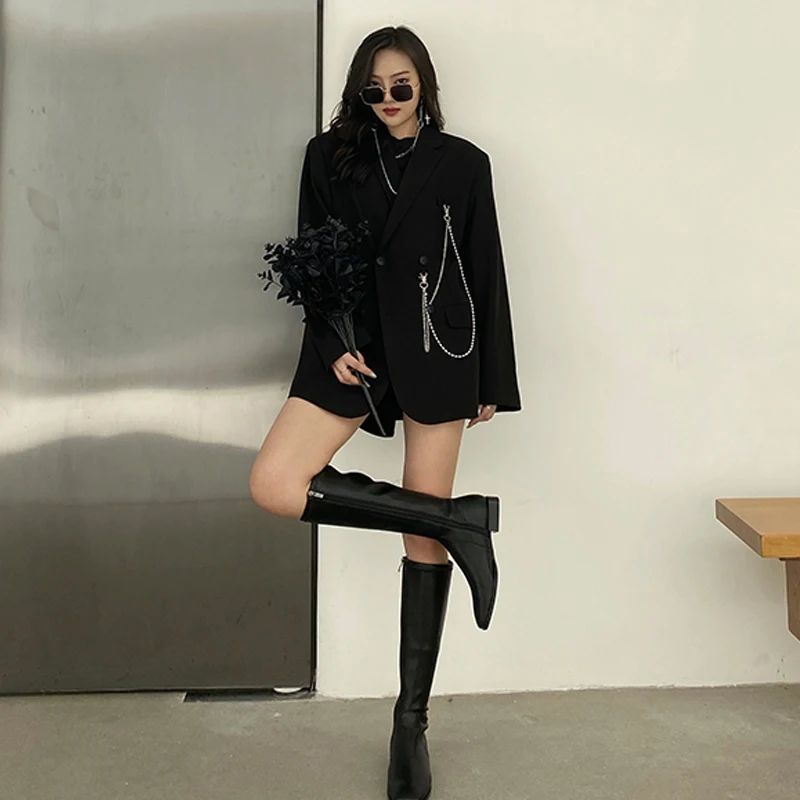 

Fashion Winter Women Chic White Blazers and Jackets Streetwear Office Lady Suit Double Breasted Female Biker Blazer Coat