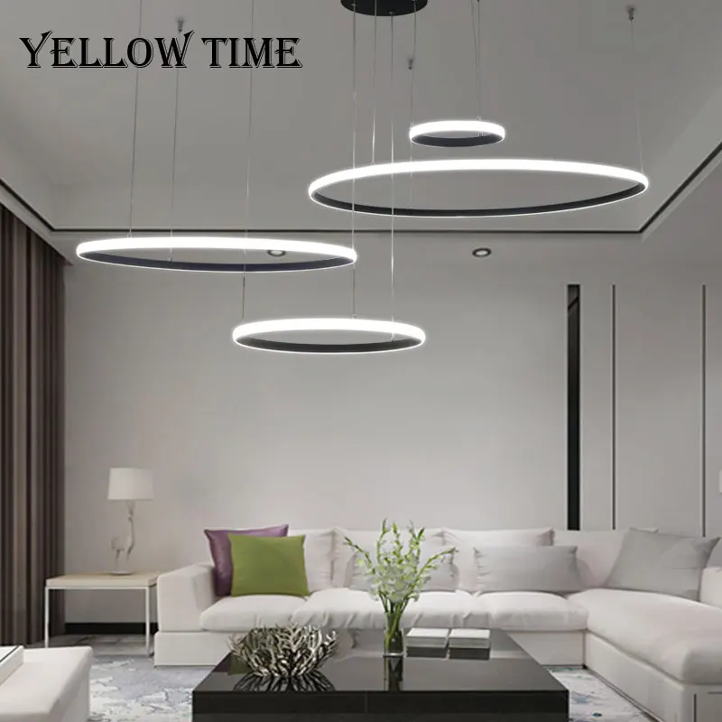 

Led Chandelier 4rings 3rings Circle Indoor Lighting For Living room Bedroom Dining room Black&white Chandelier Lamps AC 90-260V