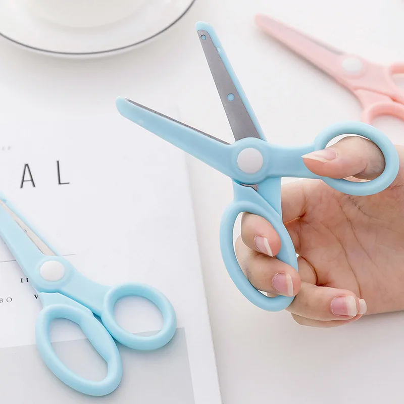 

Creative Children Safety Handmade Scissors Blue/Pink Paper Cut Anti-pinching Student Dedicated Baby Stationery Scissors