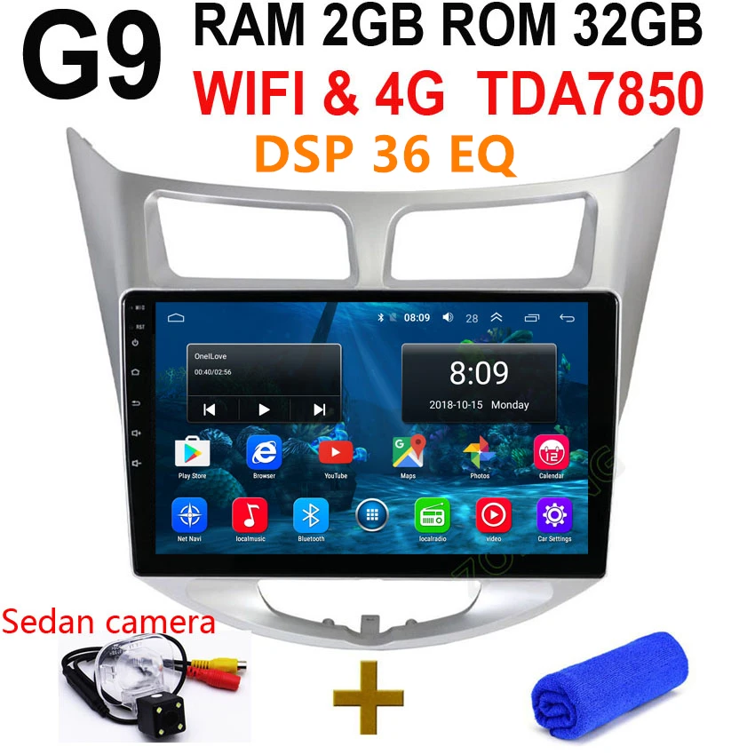10,2 дюймов DSP 2.5D Android 9 автомобильный DVD мультимедийный видео плеер для hyundai Solaris Accent Verna радио gps навигация satnav BT wifi - Цвет: G9 Sedan-CAM