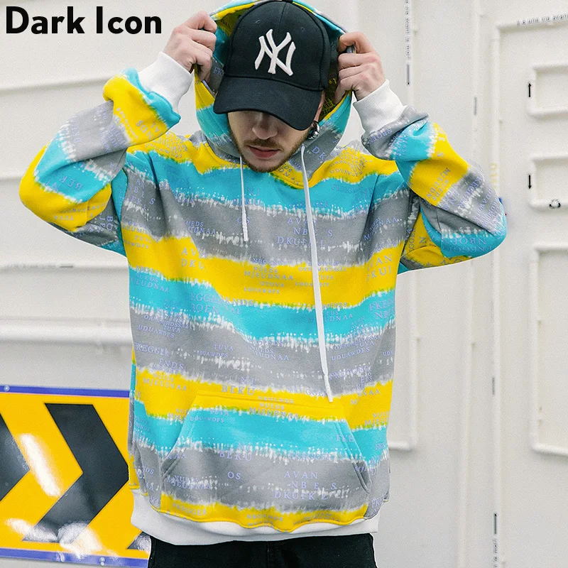 Темно-икона галстук окрашенные полосатые толстовки для мужчин осень 2019 уличная