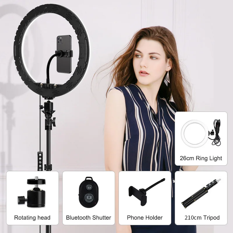 

10 Inch Dimmability Selfie Ring Light LED Ring Lamp with Tripod Studio Advertising Photography Lighting for Live Video Streaming