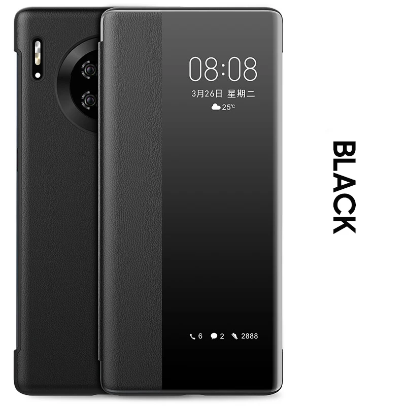 Кожаный чехол-книжка Cenmaso для huawei mate 30 Pro с окошком для сенсорного экрана для huawei mate 20X30 Pro, защитный чехол - Цвет: Черный