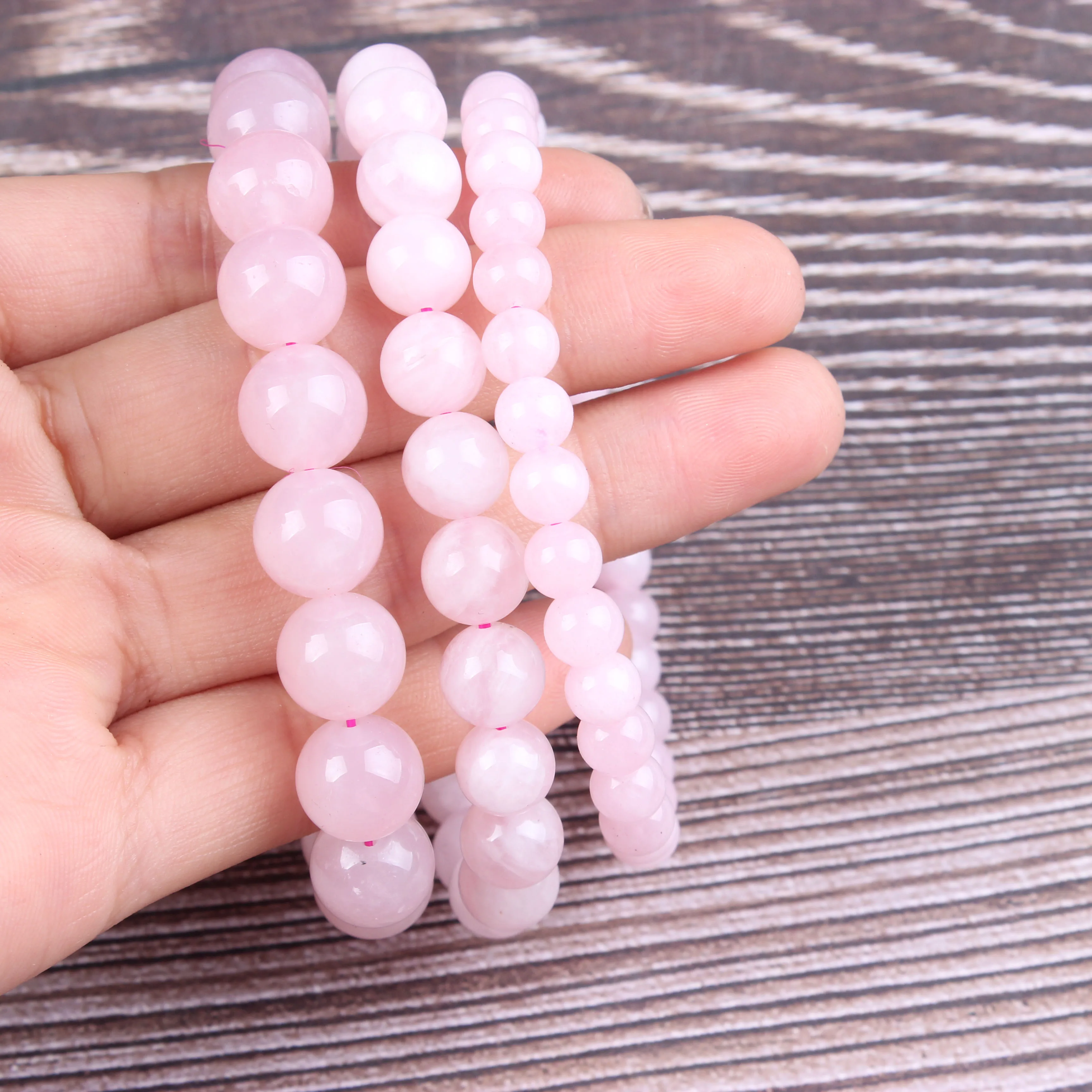 

5A Natural Stone Light Pink Crystal Power Energy Bracelet Round Bead Jewelry Couple Cute Women Man Gemstone Gift Handmade Strand