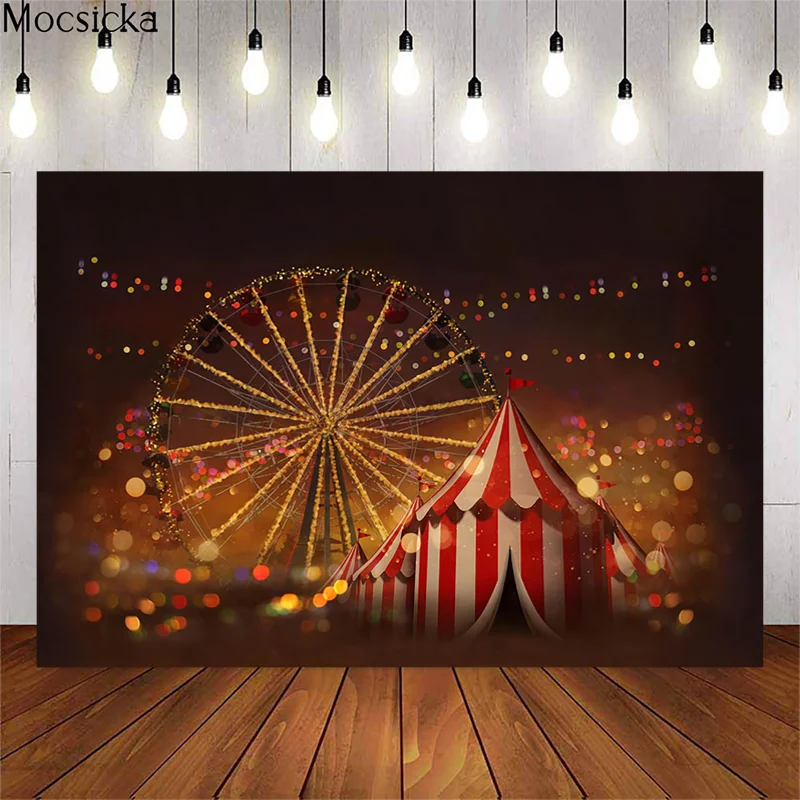 Circus Photography Backdrop Ferris Wheel Neon Lights Background   Decoration Props Kids Birthday Baby Shower For Photo Studio enlarge