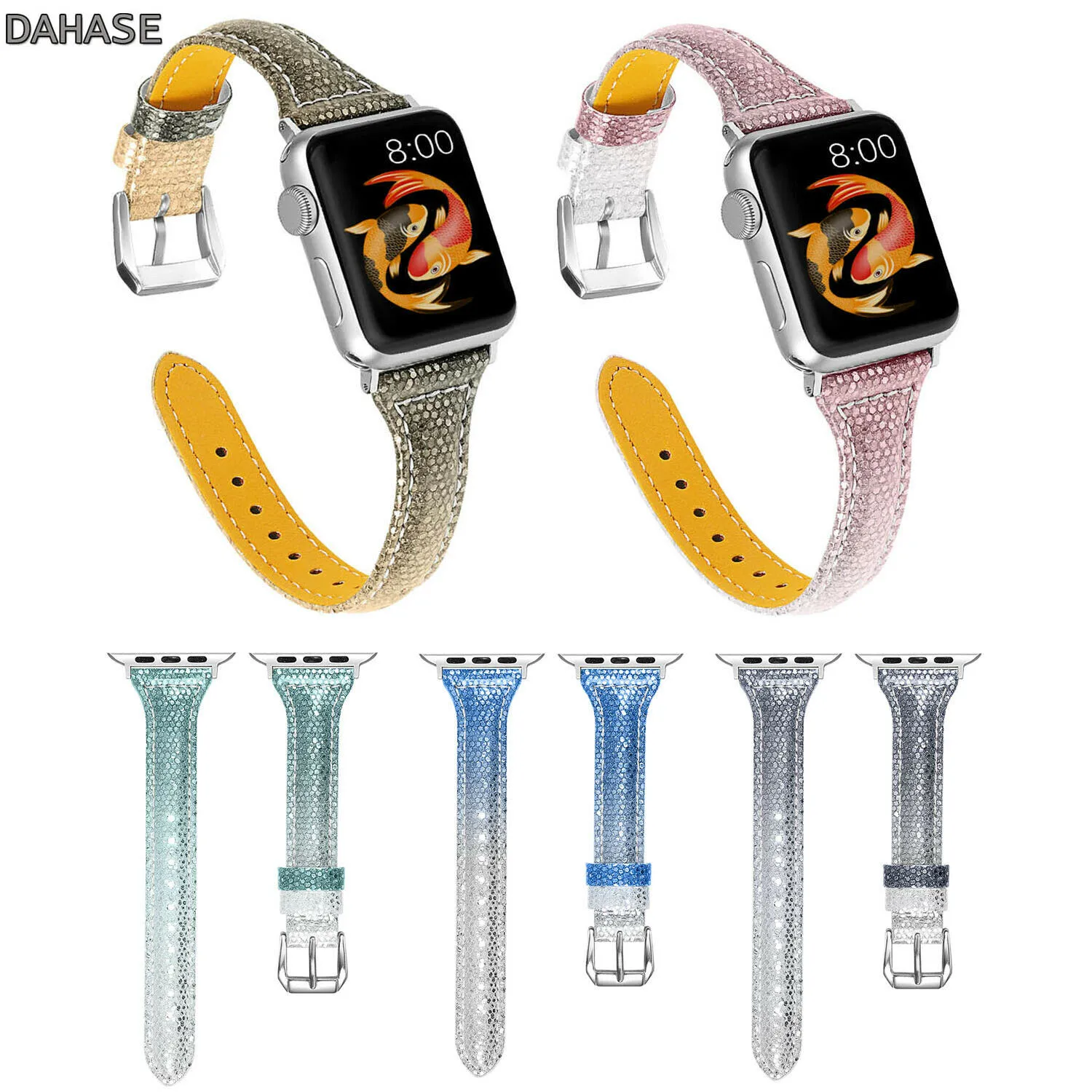 Цветной кожаный ремешок для iWatch Series 5 4 3 2 1 Apple Watch 44 мм 42 40 38 часов Модный Блестящий