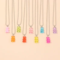 classic new rainbow color cute jelly bear gummy necklaces for women girls cool punk hip hop resin necklaces accessories