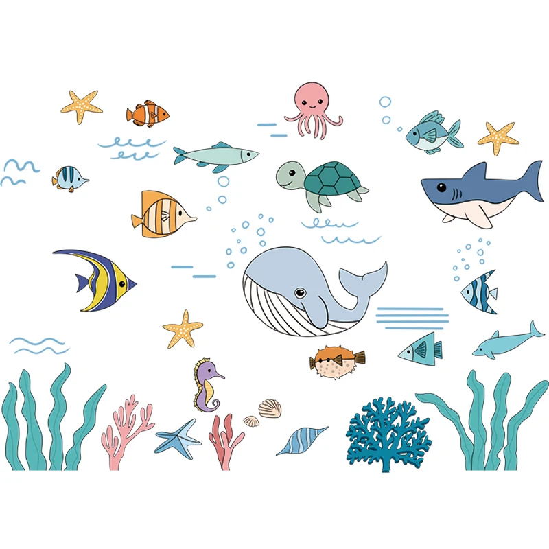 

Cartoon Sea World Wall Stickers Kids Room DIY Decor wall decals Aesthetic Bedroom Bathroom Decoration Nursery Wallstickers Mural