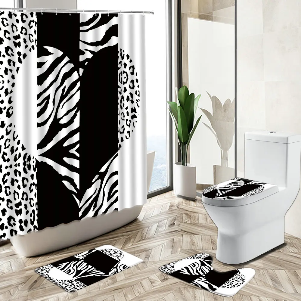 Комплект из занавески для душа с рисунком в виде леопарда африканском стиле