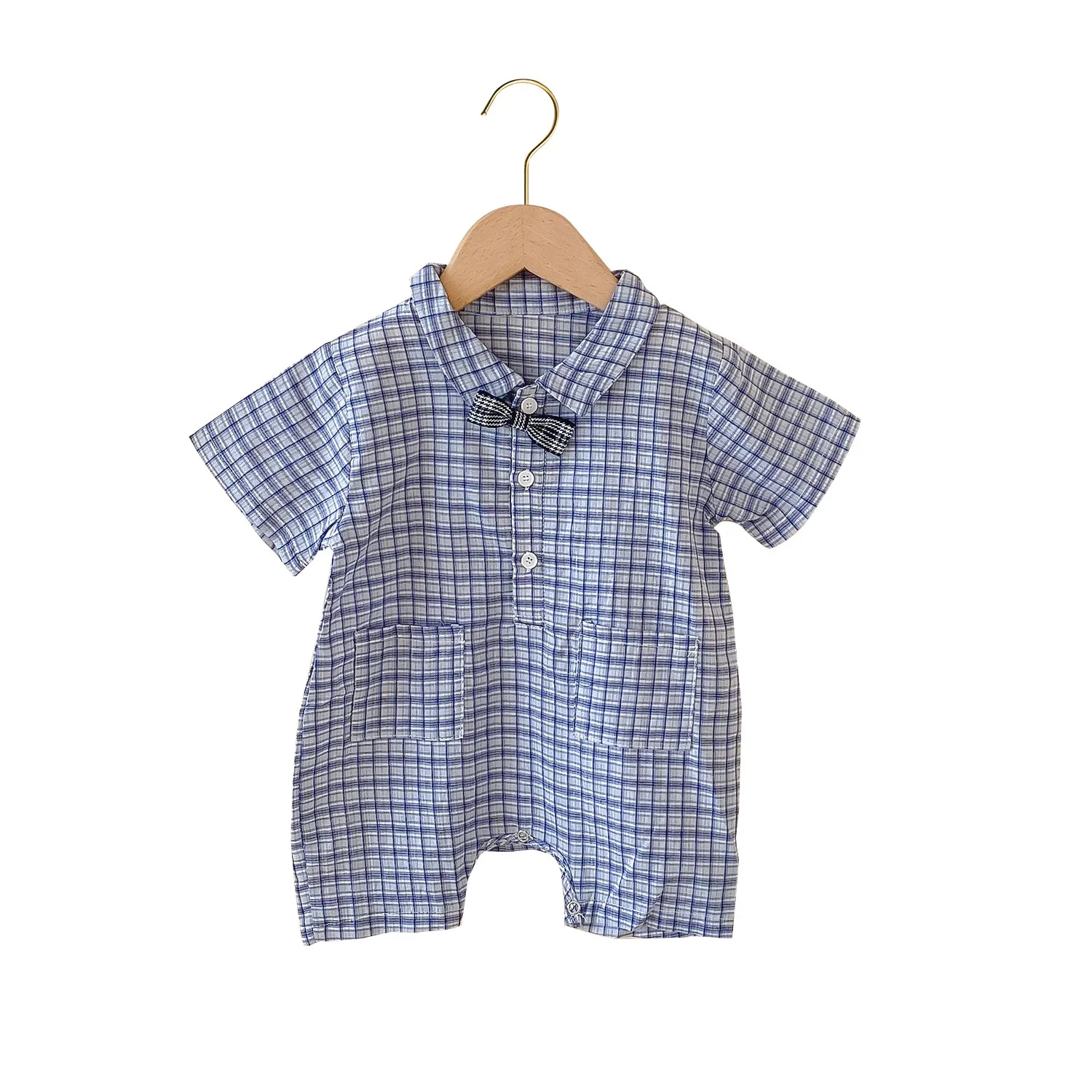 Детский комбинезон с коротким рукавом летний детский в клетку для брата и сестры
