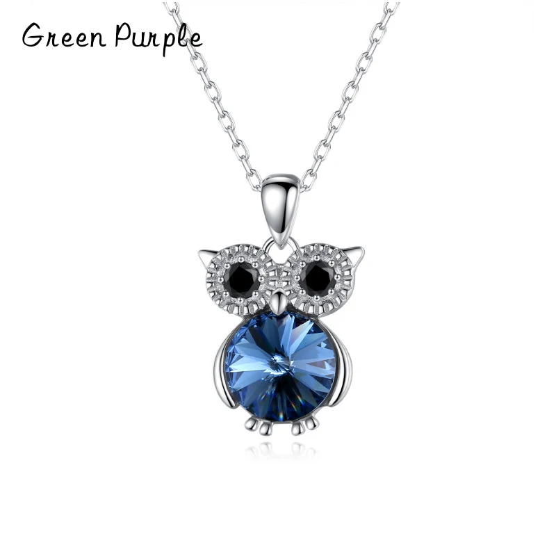 

Green Purple 925 Sterling Silver Owl Pendant Necklace Zirconia Blue Crystal Bohemia Women Choker Necklace for Women Jewelry Gift