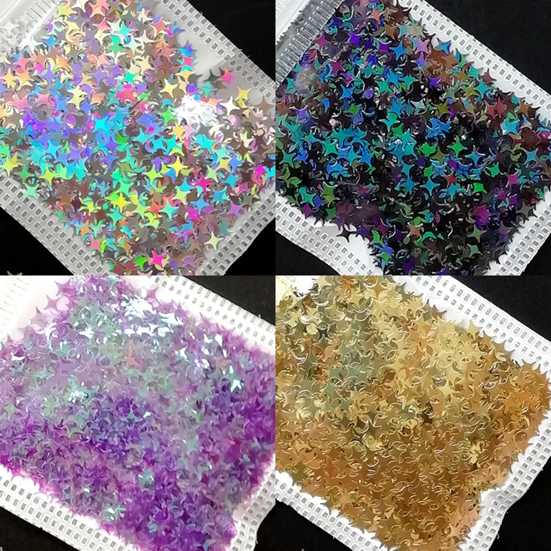 Блестки для ногтей нестандартной формы с четырехконечной звездой 1 пакет
