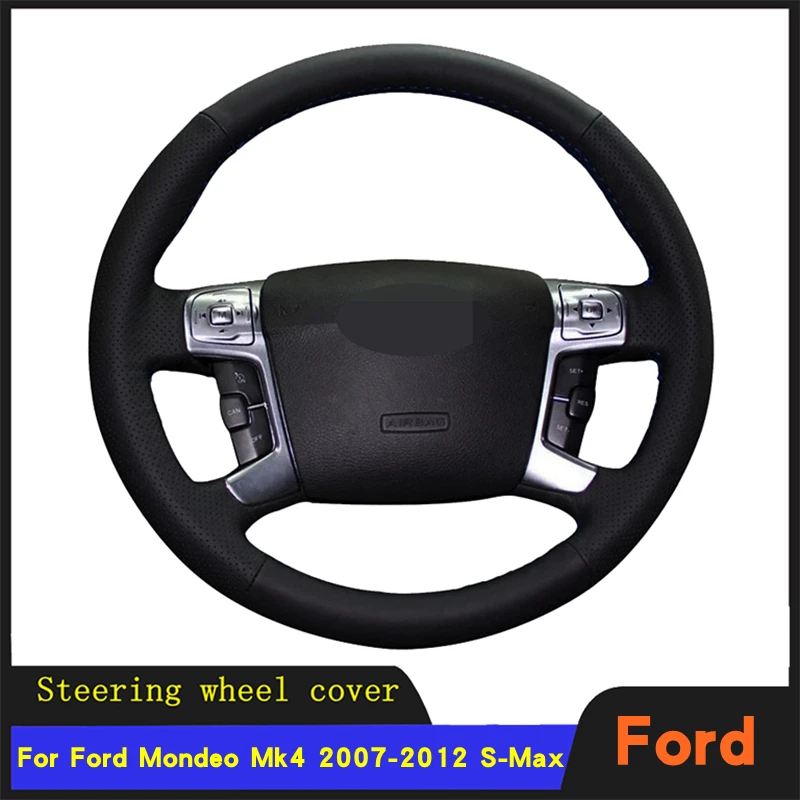 

Car Steering Wheel Cover Braid Wearable Genuine Leather For Ford Mondeo Mk4 2007 2008 2009 2010 2011 2012 S-Max 2008