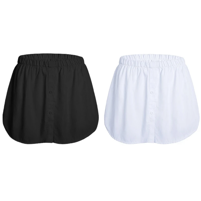 

Womens Decorative Fake Top Lower Sweep Skirt Solid Color A-Line Button Rounded Curved False Hem Solid Color High Waist Layering