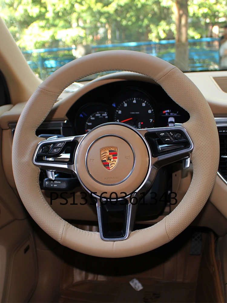 

DIY hand-stitched steering wheel cover fit for Porsche Cayenne Macan Panamera 718 911 leather grip cover