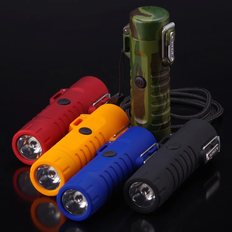 Многофункциональный Usb Водонепроницаемый двойной дуги зарядки зажигалка с фонариком светодиодные лампы(черный