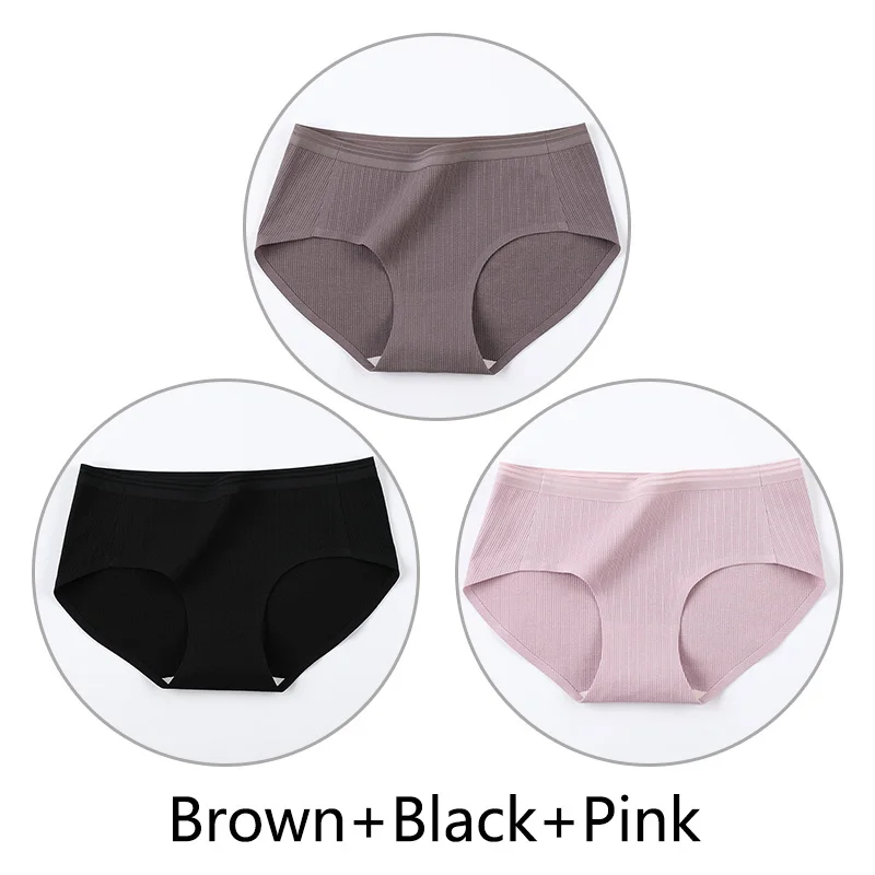 Brown Black Pink 3 шт. нитки жаккардовые процесс дышащие трусики женские сексуальные хлопковые шорты Бесшовные мягкое нижнее белье m-xl девушки нижнее белье - Цвет: Brown Black Pink