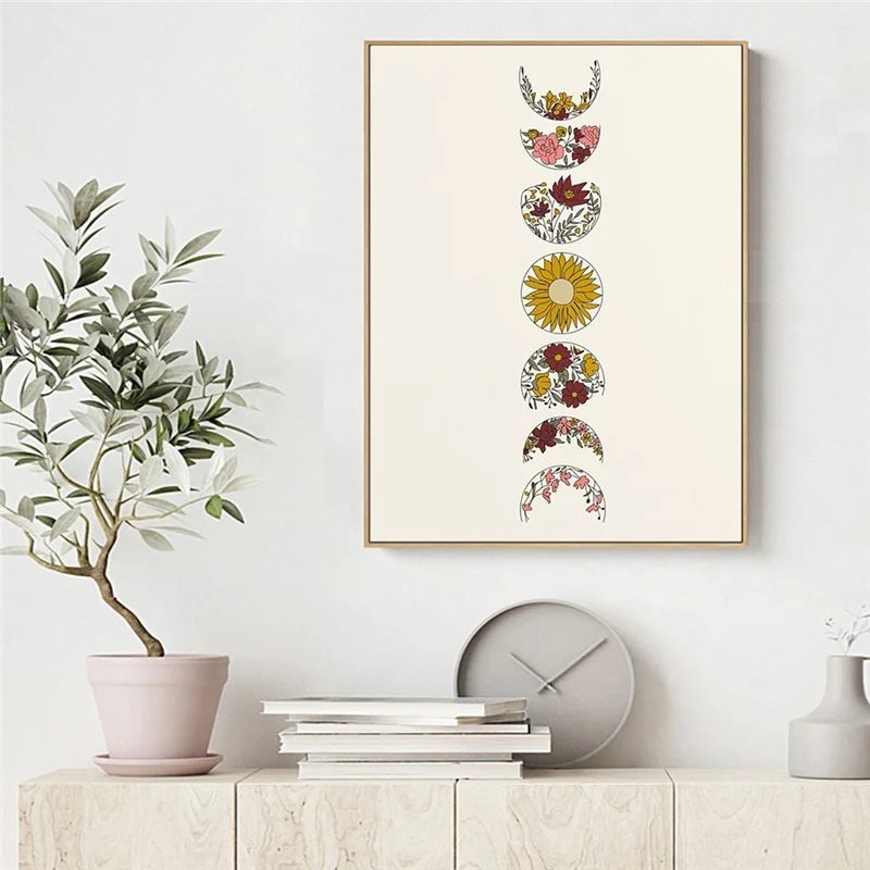 Абстрактная Картина на холсте с цветами и Луной | Дом сад