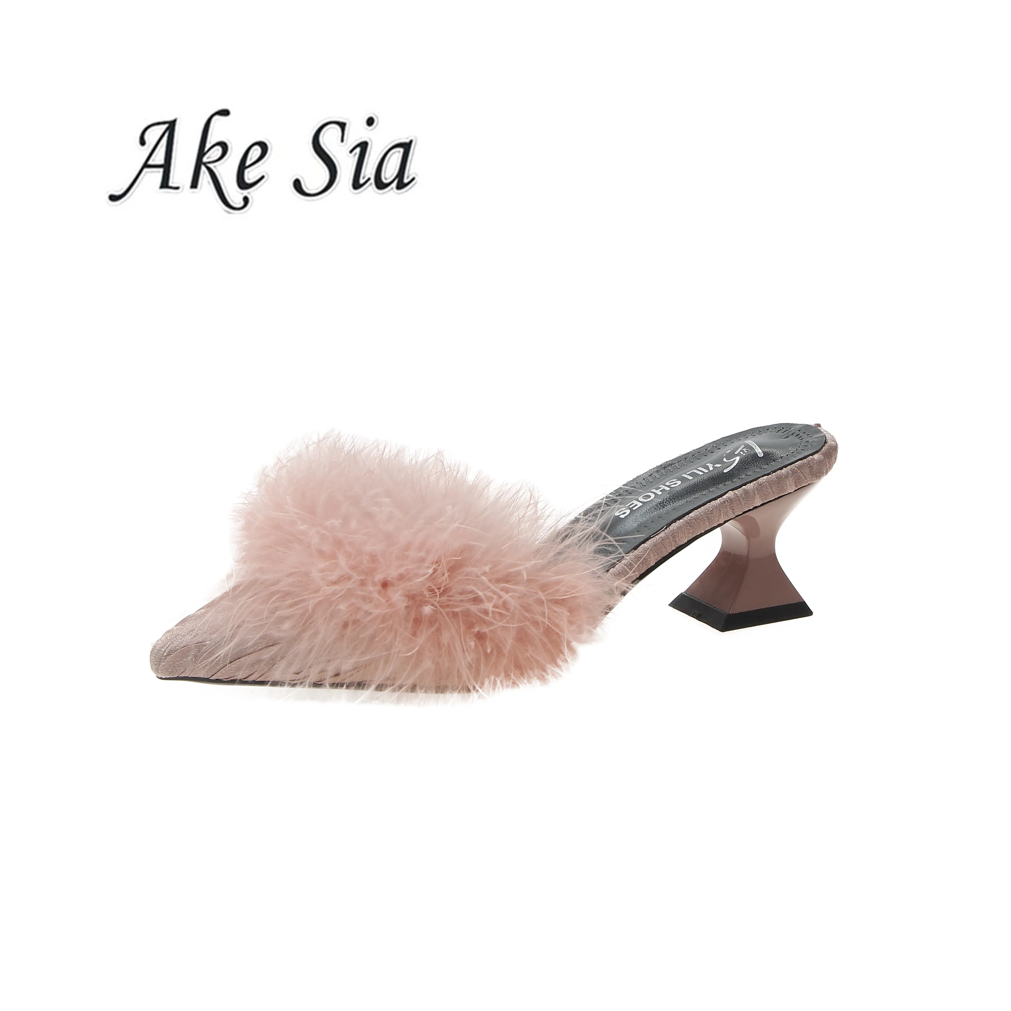 

2020 new women's set toe-shaped non-slip high heels fashion rubber bottom elastic cloth summer shallow fur shoes