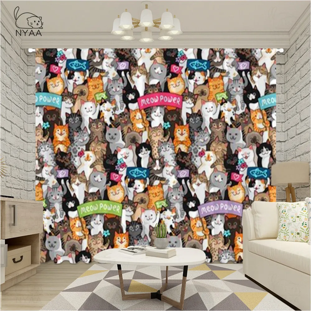Занавески с изображением милого кота для гостиной занавески животных спальни