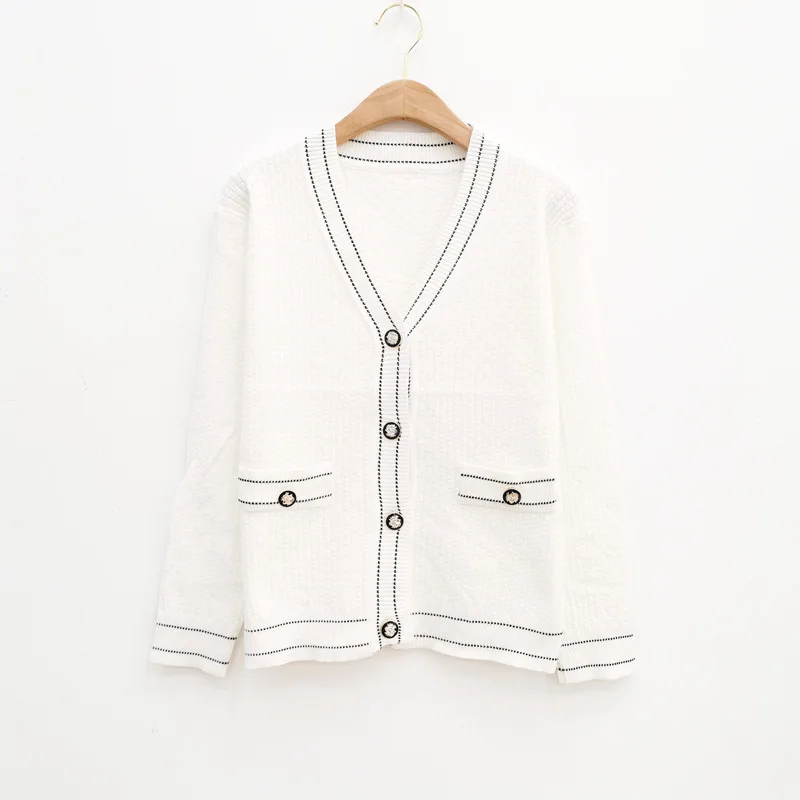 

Women 2021 Spring and Autumn New V-neck Long-sleeved Top All-match Women Coat Jacket Vintage Slim Sweater Knitted Cardigan