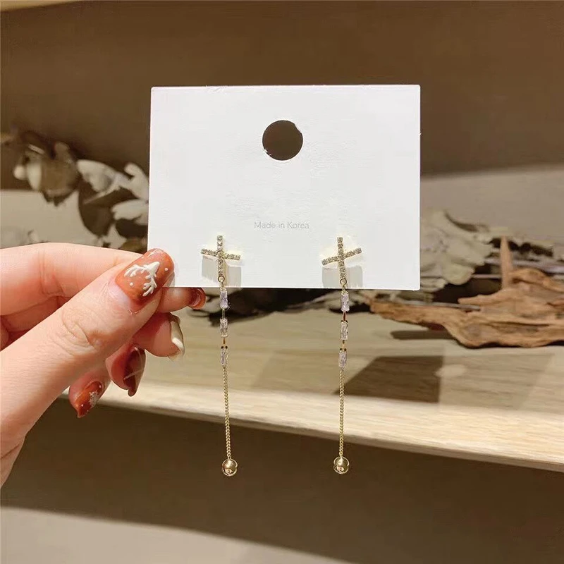 Корейские Новые Модные Изящные серьги с крестиком стразы серьги-подвески