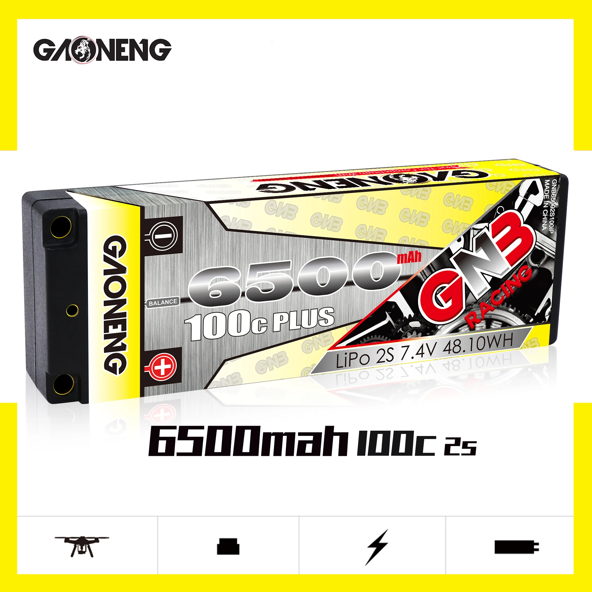 

Gaoneng GNB 6500mAh 2S 7.4V 100C Hardcase LiPo Battery pack with 5.0mm Bullet T XT60 Plug for 1/10 RC Car Boat parts