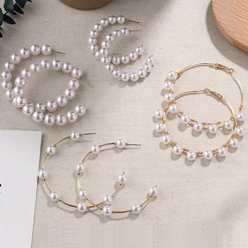 

New Fashion Classic Pearl Hoop Earrings For Women Girls Unique Exaggerates Big Earrings Minimalist Elegant Wedding Jewelry Gift