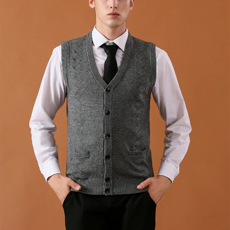 Жилет мужской шерстяной вязаный жилет без рукавов деловой трикотажный с V