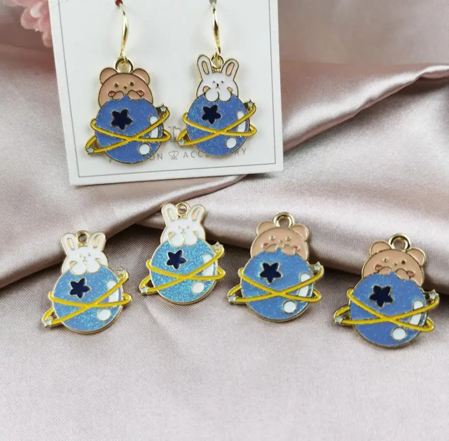 

Эмалированные Подвески с изображением планеты медведя кролика, серьги, браслеты, фурнитура, аксессуары для изготовления ювелирных изделий